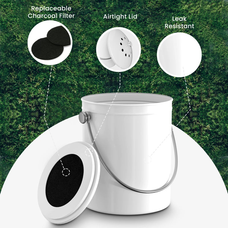 Utopia Kitchen Compost Bin for Kitchen Countertop, 1.3 Gallon Compost Bucket for Kitchen with Lid, Includes 1 Spare Charcoal Filter (White) - Image 5